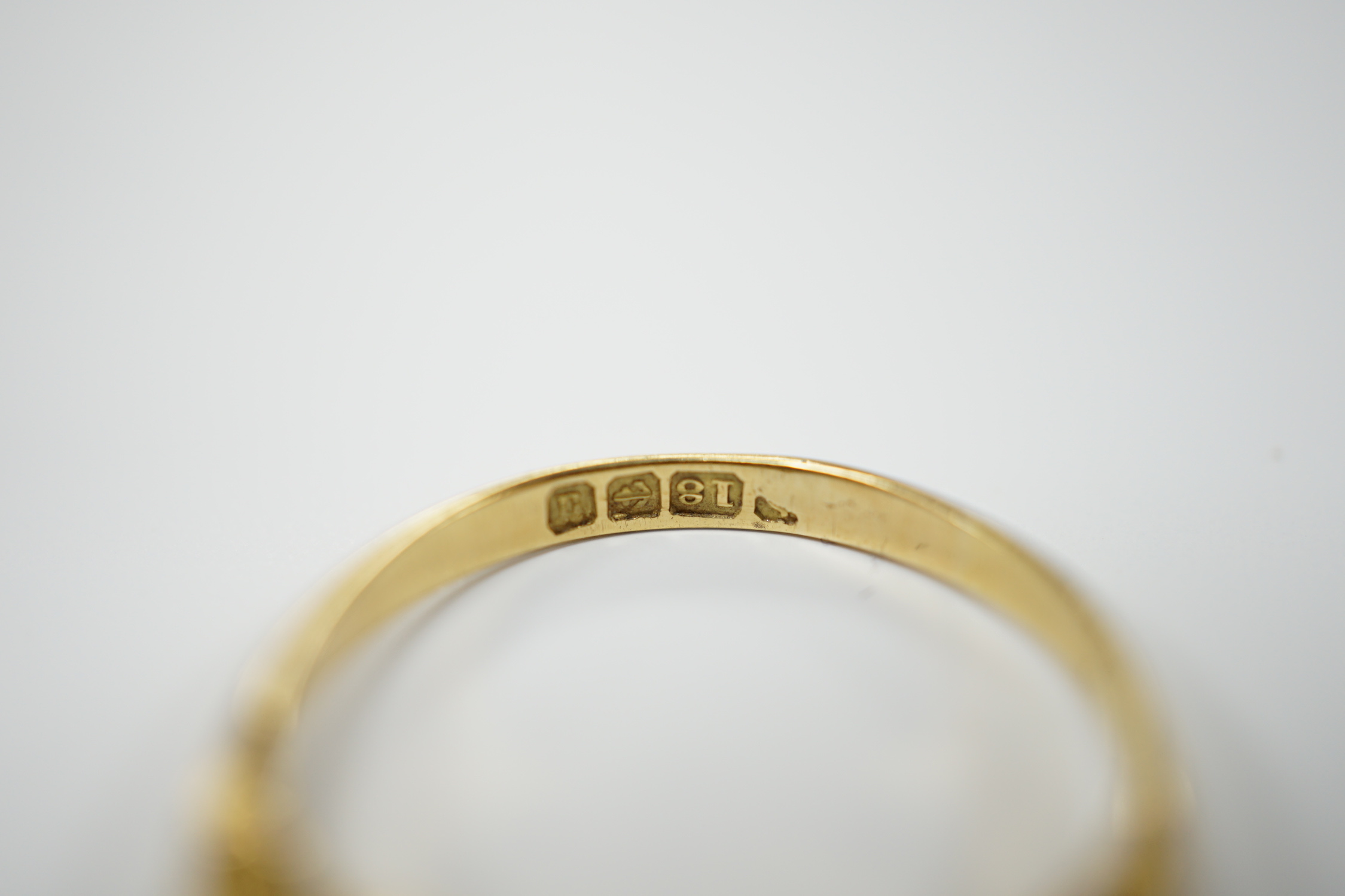 A late Victorian 18ct gold, sapphire and diamond ring, size N, gross weight 3.1 grams.